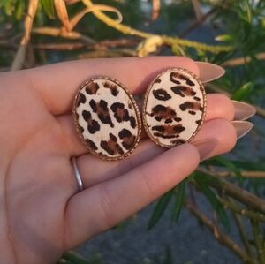 Leopard Print Oval Clip onEarrings